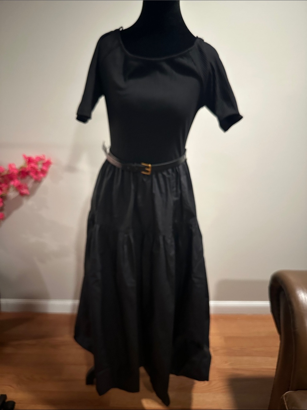 Classic Black Midi Dress with Belt